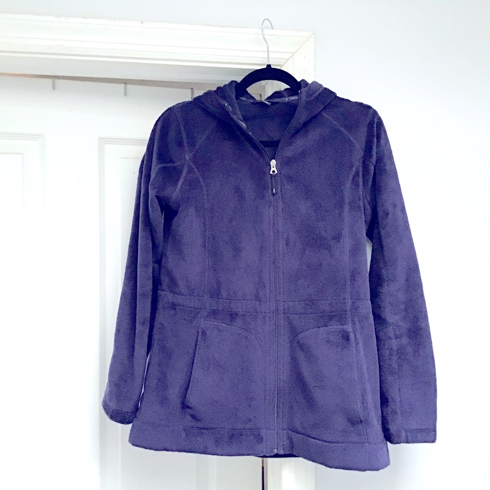 Like New Lands End Purple Fleece Zip Up with Pockets and hood size 6-8